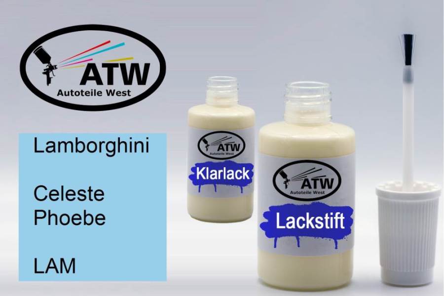 Lamborghini, Celeste Phoebe, LAM: 20ml Lackstift + 20ml Klarlack - Set, von ATW Autoteile West.